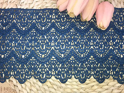 14 CM Breite Europa Lange muster Inelastische Stickerei Spitzenbesatz, Vorhang Tischdecke Slipcover Braut Selbermachen-Kleidung/Zubehör (3,7 Meter in einem Paket) (Blauer Haze)