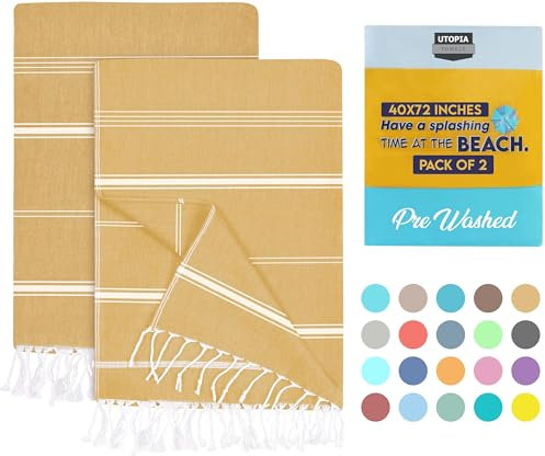 Utopia Towels 2er-Pack Hamamtuch Strandtuch Groß 100x180 cm Saunatuch aus 100% Baumwolle saugfähige und leichte türkische Strandtücher und Poolhandtücher (Buff)