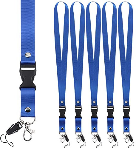 Segus Lanyards mit Karabinerverschluss Abnehmbar, 5 Stück Blaues Schlüsselband Personalisliert aus Nylonimitat mit Karabiner, Geeignet für Unternehmen Büro Schule Mobile Handys Visitenkarten