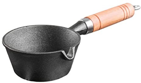 EdirFtra Olla de Salsa de Hierro Fundido, Olla de Salsa de Hierro Fundido, Olla de Leche con Mango de Madera, Olla de Aceite, Olla de Queso de Cocina