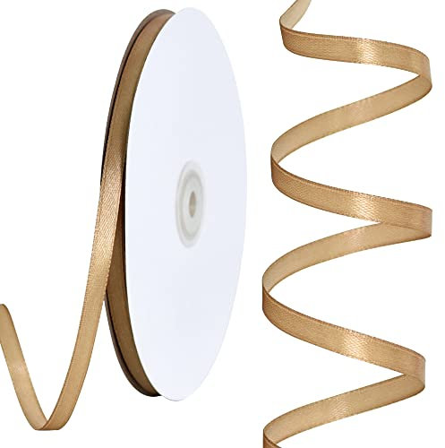 Toniful Satinband, dünnes, einfarbiges Satinband für Geschenkverpackungen, Basteln, Haarschleifen, Hochzeitsdekoration, Einladungskarten, Blumensträuße, 2,5 cm x 91 m, Gold