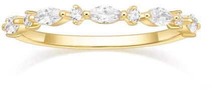 Titaniumcentral Ringe Damen Vorsteckring Schmal 14K Vergoldet Schlicht Eternity Zirkonia Verlobungsringe Eheringe Versprechen Ring