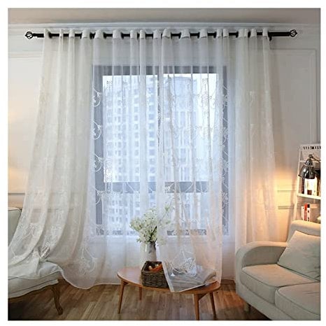 Aotiwe Scheibengardinen Vintage, Gardinen Wohnzimmer Deko Transparente Blume Weiß Baumwolle Leinen 2 Stücke 132X244cm