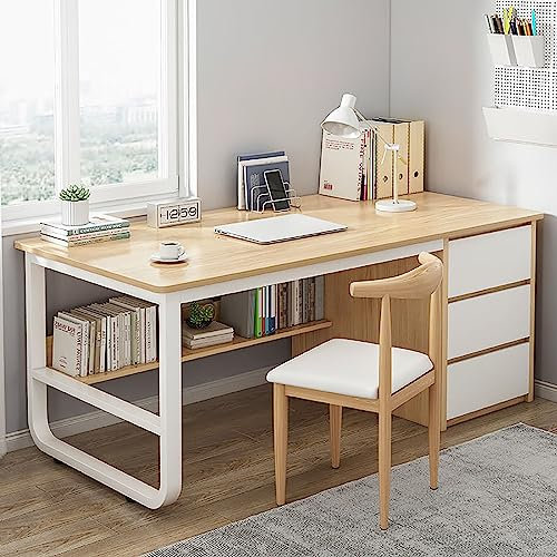 Escritorio de Ordenador con 3 Cajones, Estación de Trabajo de La Oficina en Casa de Madera Escritorio de Trabajo Estable, Moderno PC Portátil Mesa de Estudio(120x50x75cm(47x20x29in), Teak)