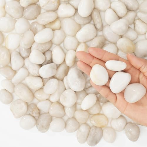 Stoepeoco 4.1 LB Natural Polished Pebbles,White Smooth River Rocks Decorative Ornamental stones Garden Landscaping Pebbles Gravel Filler for Flower Bed Fish Tank Plants Vases Succulents