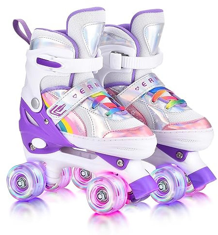 YUDOXN Rollschuhe Mädchen Verstellbar.komfortabl LED Rollerskates für Jugendliche und Anfänger.3 Größen, verstellbar von 31 bis 42, Rollerskates.Verstellbar Rollschuhe für Kinder (S, Violet-A)
