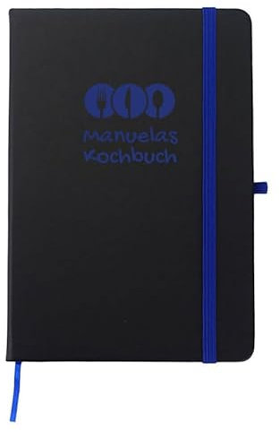 Edles Notizbuch für Rezepte | Soft-Touch-Cover | Schwarz | Individualisierbar | Personalisiert | Individuell graviert | mit Namen | Blau