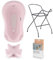 Hylat Baby Set: Stabile Babybadewanne mit Thermometer, Gestell, Badesitz und Abfluss - ideale Lösung für die tolle Badeerlebnisse - Motiv: Hug Me, Farbe: Rosa