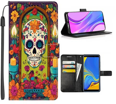 Xioolia Wallet Case for iPhone 7 Plus/8 Plus with Designer Sugar Skulls Art-aa34 Soft TPU Leather Holder Flip Kickstand Shockproof Card Slots Protection Case Multicolor