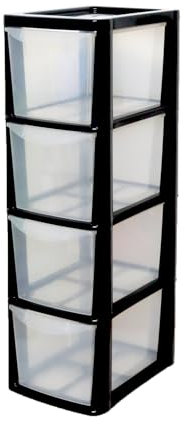 SIDSONS 4 Drawer Plastic Storage Organizer tower unit | A5 Storage Drawers Desktop Table Small | Chest of Drawer Bedroom |Cosmetics Stationary Organizer 4 Tier Height 62cm, Width 19cm, Depth 25cm