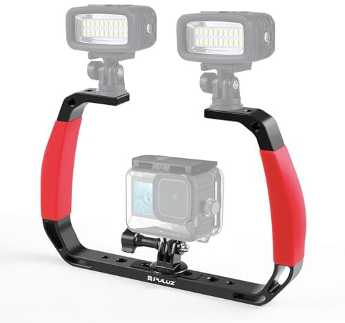PULUZ Stabilizzatore video subacqueo con doppio manico in silicone, in lega di alluminio, con adattatore in metallo Action Cam e vite da 1/4 per GoPro, altre action cam e smartphone