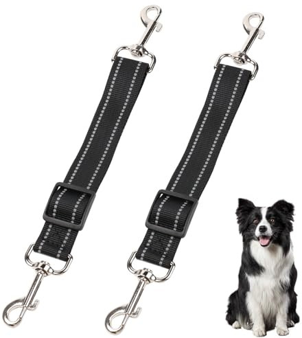 2 Pcs Dog Collar Clips, Adjustable Dog Collar Connector with Reflective Nylon, Collar to Harness Safety Link for Attaching Dog Harness to Collar Safety Clip