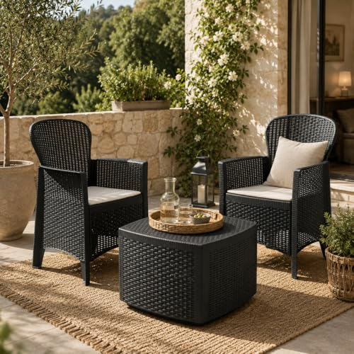 Maury's Set di Mobili da Giardino: Perfetti per Interni ed Esterni, Design Moderno, Eleganza per il tuo Spazio Outdoor. Con Tavolo e Due Poltrone (Antracite, Tree)