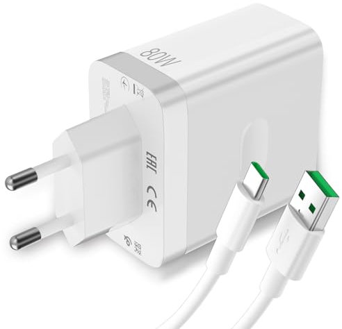 80W Cargador USB y Cable USB C para OPPO Find X6 X8 X5 Pro 5G,SUPERVOOC Carga Rápida Tipo C Cable 1M Carga Flash y Adaptador de Cargador para OPPO A98 A78 OPPO Reno14 13 12 11 10Pro Realme 14 Pro+