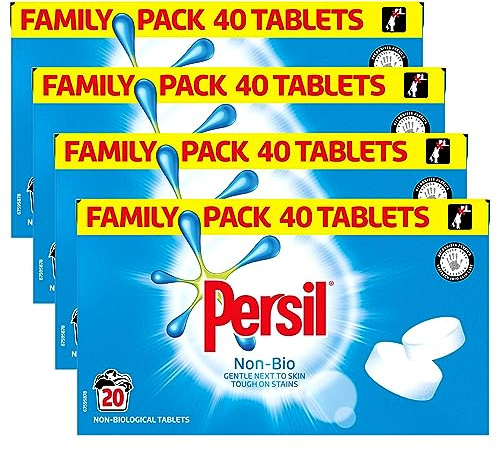 Persil Laundry Tablets Family Pack Gentle next to Skin Touch on Stains New Concentrated Formula for Effortless Laundry, Non-Bio 40 tablets, 20 Wash 1.2KG Pack of 4