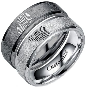 Anpassen Matt Herz Fingerabdruck Ring Text Graviert für Paar Beste Freunde Matt Paar Schmuck Geburtstag Abschlussgeschenk Ringbänder Titan Stahl 6mm
