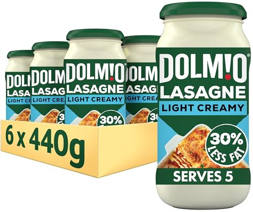 Dolmio Lasagne Light Creamy White Pasta Sauce Jar, 6 x 450g, Multipack | Ready-to-use light creamy white pasta sauce, use with Dolmio Lasagne Red Pasta Sauce to make a hearty lasagne, serves 5