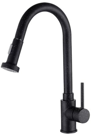 Wasserhahne Ausziehbarer Quarz-Küchenhahn Drehbar Für Spüle Waschbecken Warm- Und Kaltwasserhahn Schwarz