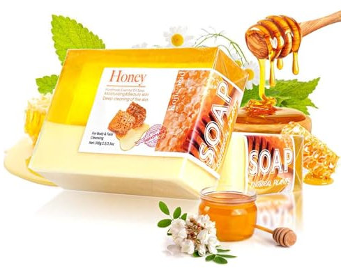 Handgemachte Seife, Seifen Duschgel, Vegane Duschseife für alle Hauttypen, 100% Bio Und Vegan Feste Dusche Handseife, Naturseife als festes Duschgel, Natürlicher Duschbrocken (Honig)