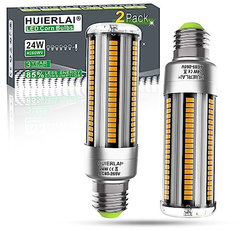 HUIERLAI E27 LED Glühbirne, 24W LED E27 Lampe 3000K Warmweiss 3000 Lumen, ersetzt 250W Glühbirne Leuchtmittel E27, LED Mais Birne, Kein Flackern, LED Maiskolben Lampen, Nicht Dimmbar, 2 Stück