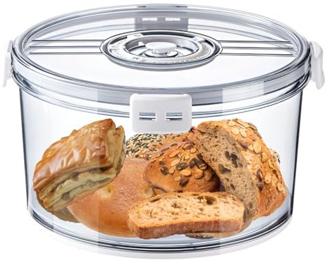 Bread Bin,Bread Bins for Kitchen,Bread Box with Airtight Lid,Bread Storage,Corner Large Bread Bin,Time Recording Bread Container for Homemade Bread,Bakery Loaf,Fruit,Vegetables,Bagel,Cookies (Grey)
