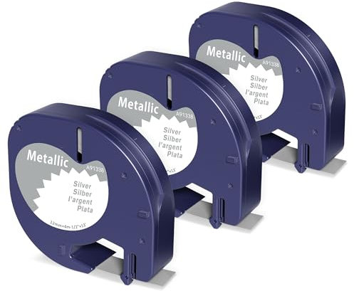 3 x Kompatibel mit Dymo Letratag Etikettenband 12mm, Schwarz auf Silbrig, Kompatibel für Dymo Letratag LT-100H, LT-100T, 200B, XR, XM, 12mm x 4m