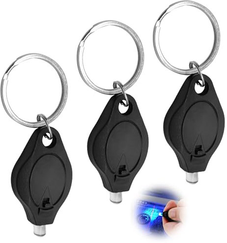 3PCS Note Checker Blacklight Mini LED Keychain Torches Flashlight UV Detector Watermark Torch Money Checker Pocket Small Flashlights Portable Flashlight for Paper Notes Keyring Keychain(Black)