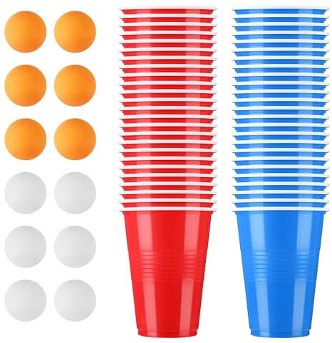 BUCOMTU Becher Set,Becher Partybecher Enthält 50 Becher (16oz) und 12 Tischtennisbälle,mehrweg Becher,Perfekt für Party Partys, Geburtstage, Hochzeiten, Camping