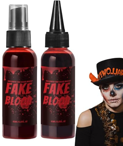 Fake Blood Liquid Set, Fake Blood Spray 60ml, Halloween Red Fake Blood Liquid, Halloween Washable Fake Blood Makeup For Clothes, Zombie, Vampire Cosplay, Dress Up Face Blood, Body Paint Liquid Latex