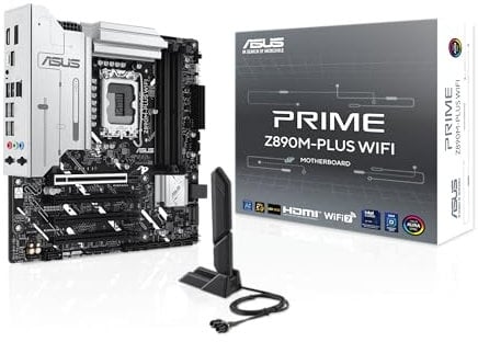 ASUS Prime Z890M-PLUS WiFi – Carte mère Gaming Intel mATX (DDR5, 10+1+2+1 80A DrMOS, PCIe 5.0, USB 20Gbps Type-C, 3 x M.2, Wi-FI 7, Q-Antenna, Aura Sync RGB)