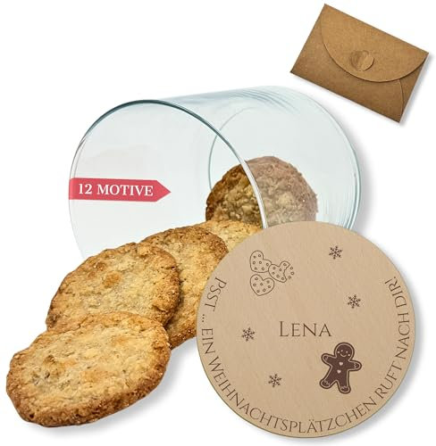 Vorratsgläser Mit Deckel Personalisiert Mit Gravur Weihnachten, Keksdose, Keksglas Mit Namen, Holzdeckel Mit Gravur, Geschenke Vorratsdosen Glas (Design 9, 880ml)