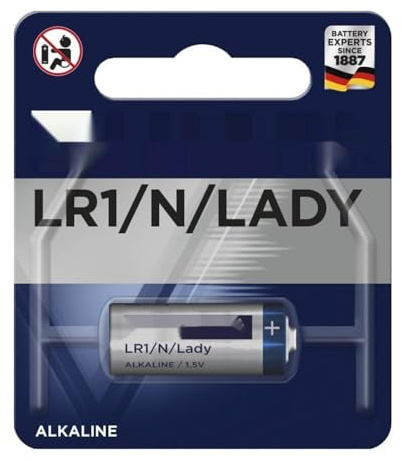 Batterie Alkalina LR1 Lady 1,5 V (1 Stück in Blister), kompakte Größe Ø 12 x 30,2 mm, ideal für kleine Geräte. Zuverlässige Energie und Elegantes Design, perfekt für Ihre Bedürfnisse.