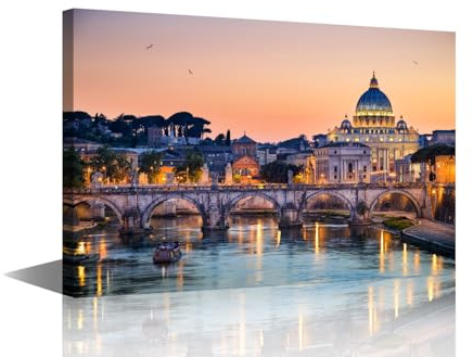 Gerahmte Leinwand-Wandkunst, 1 Paneele, Nachtansicht der Basilika, St. Peter in Rom, Italien, Bilder auf Leinwand für Schlafzimmer, Wohnzimmer, Wanddekoration, Holzrahmen, fertig zum Aufhängen, 91,4