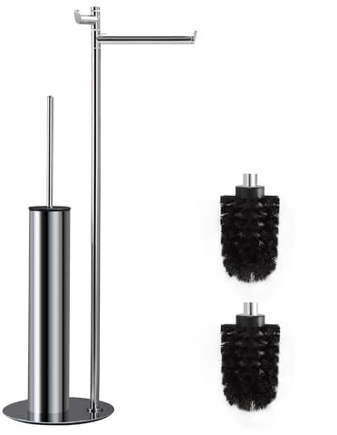 DAZI Toilettenpapierhalter Multifunktionaler, Silber-chromer Klopapierhalter aus Edelstahl mit Bürste, Toilettenpapierhalter stehend mit Reinigungszubehörhalter