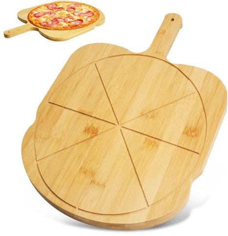 HMIEPRS Bamboo Pizza Peel, Wooden Chopping Boards Pizza Paddle Serving Board, Wood Pizza Board with Handle, Nonstick Pizza Cutting Board for Bread Fruits Vegetables Camping (12 Inch)