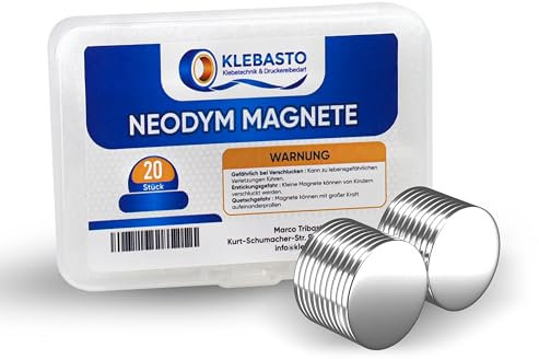 KLEBASTO Neodym Magnete | Scheibenmagnete extra stark | Mini Magnete für Magnettafel,Kühlschrank,Whiteboard,Fotos (20mm x 1mm | 20 STK)