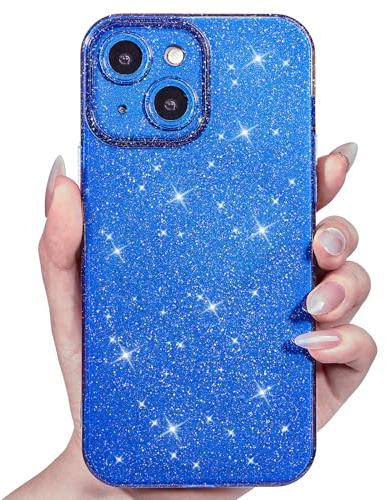 Svanove for iPhone 14 Plus Case Glitter, Sparkly Girly Cute Bling Sparkle Shiny Shimmer Bright Phone Case for Women Girls, Glittery Thin Slim Jelly Soft Silicone Rubber Gel Plastic Cover, Neon Blue