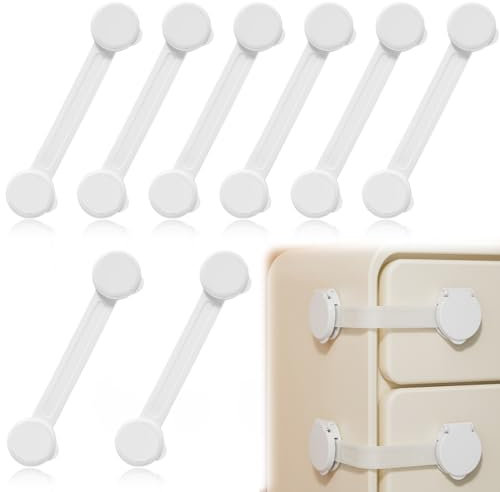 Cierre Seguridad Cajones Bebe, 8 Piezas Cerraduras de Seguridad para Niños, Seguridad Puertas Niños con Adhesivo, Cierres Seguridad Bebe, Pestillo Sin Agujeros para Armarios, Cajones, Refrigeradores