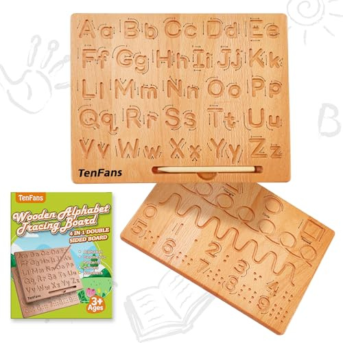 TanFans Holz-Alphabet-Schreibtafel Montessori | Lernspielzeug für Kinder 3 4 5 Jahre | Fördert Feinmotorik & ABC-Schreiben | Beidseitiges Übungstool | Premium Geschenkidee für Vorschulkinder