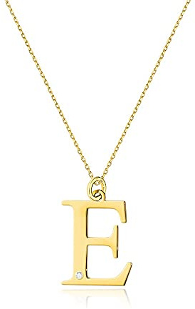 MARKO Halskette aus 14K Gelbgold (585) mit Buchstaben A-Z und 0,005ct Diamant. Geschenkidee für eine Frau, Mädchen, Freundin, Mutter, Schwester | Schmuck für Frauen (E)