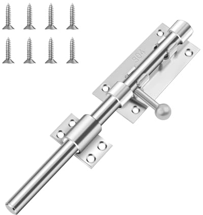 MISIQIMA Verrou de porte de 195 mm en acier inoxydable 304 avec trou de cadenas, verrouillage épais, pour salle de bain, jardin, portail, clôture