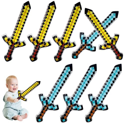 Yhjxly 8PCS Aufblasbare Schwerter Set, Kinder Aufblasbares Pixel Schwert, 63cm Piraten Schwert Spielzeug, Geschenke für Geburtstagsparty Halloween Cosplay Pool Partyzubehör