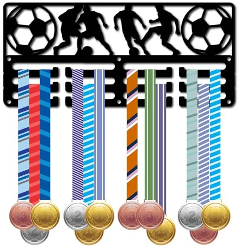 CREATCABIN Medaillenhalter Für Fußballmedaillen Wandmontage Metallregale Metall Medaillenaufhänger Mit Schrauben Aufhängen Präsentieren Medaillen Sicherheits Geschenkbox Paket 29x13cm Schwarz