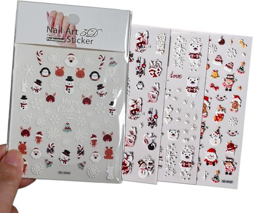 THXFUNAREA 4 Blatt Nagelsticker Weihnachten, Weihnachten Nagelsticker Selbstklebend 3D Nagelfolie Weihnachten Rentier Christmas Nail Art Stickers Winter Nagelaufkleber NagelDesign DIY Maniküre