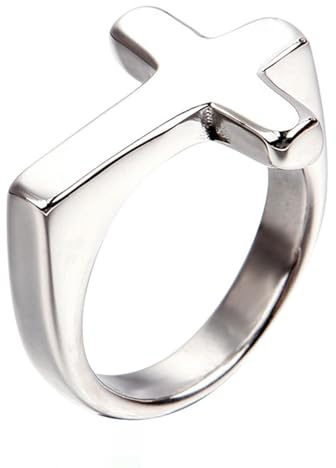 KUTCEK Trendiger Edelstahl-Kreuzring für Herren – Gothic-Punk-Titanstahlband, Unisex, religiöser Schmuck, Geschenk, 38, Titanstahl