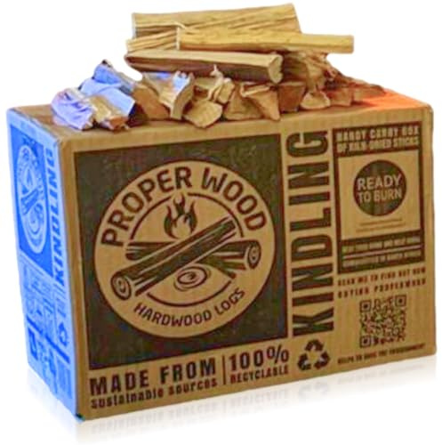 Proper Wood Kiln Dried Hardwood Kindling Firelighters - Ready to Burn Certified Fire Starters. Produces Long Lasting Heat with Minimal Smoke. Perfect for Pizza Ovens, Fireplaces & Stoves. 4.5KG Box | Hardwood kindling dried below 20% moisture | Lights instantly | No pine, no chemicals — pure hardwood