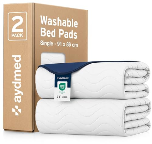 2 x AYDMED Essential Washable Incontinence Bed Pads For Single Beds | Maximum Absorbency 100% Leakproof Kylie Sheets | Reusable Waterproof Bed Wetting Sheets For Adults, Children & Babies