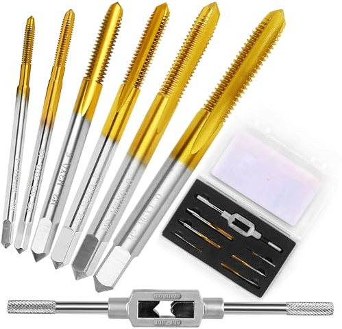 SMJXTOP 6Pcs Metric Tap Set with 1Pc Tap Wrench, M2 HSS Thread Tap Set from M2 to M6, Machine Screw Tap for Metal,Aluminum,Plastic,Wood