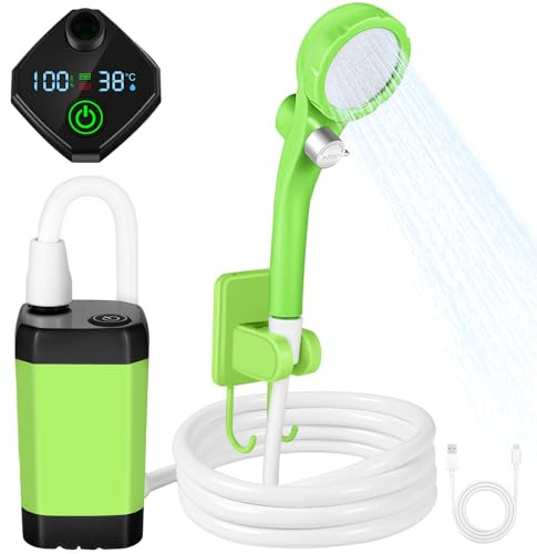 Camping Douche Portable, Kit Douche de Camping, Pompe de Douche Rechargeable de 6000 mAh avec écran Intelligent de la Température et Puissance, pour Camping, Randonnée, Nettoyage de la Voiture