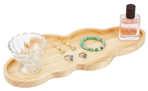 MAYJOYDIY Plateau à Parfum en Bois Nuage 40x18x2~3.7cm Plateau Décoratif à Bijoux Irrégulier Plateau de Vanité avec Surface Lisse sur Commode de Chambre et Plan de Toilette de Salle de Bain